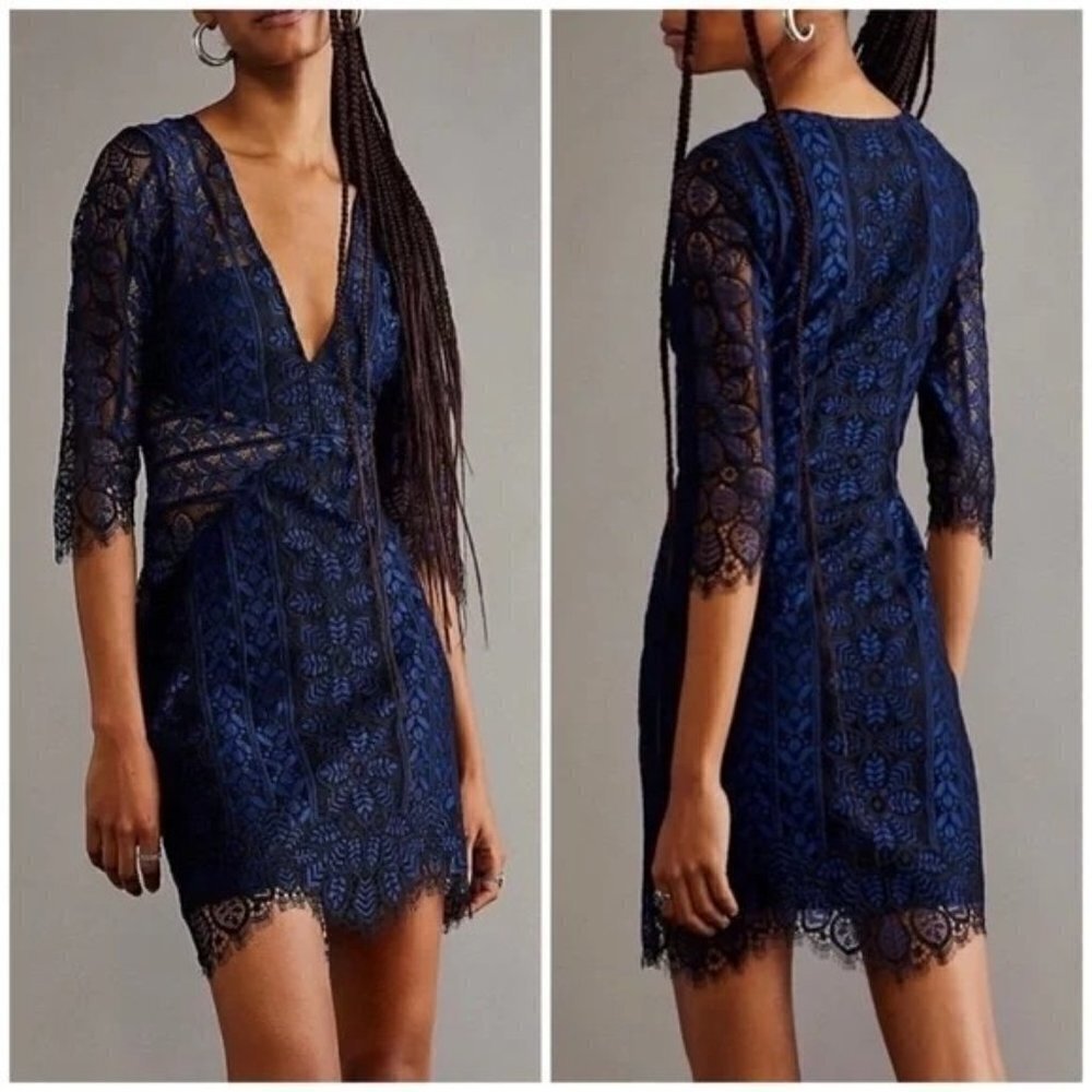 For Love & Lemons Lyla Lace Mini Dress Size XS NWT Blue Black Party